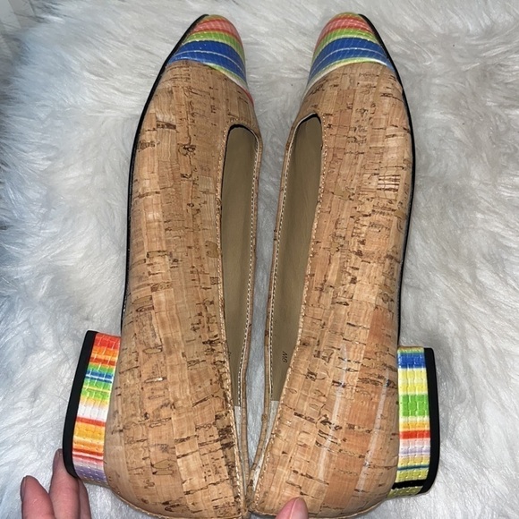 VANELI Natural Cork & Multi Color Captoe Rainbow Stripe Flat size 9 Italy - Picture 11 of 17